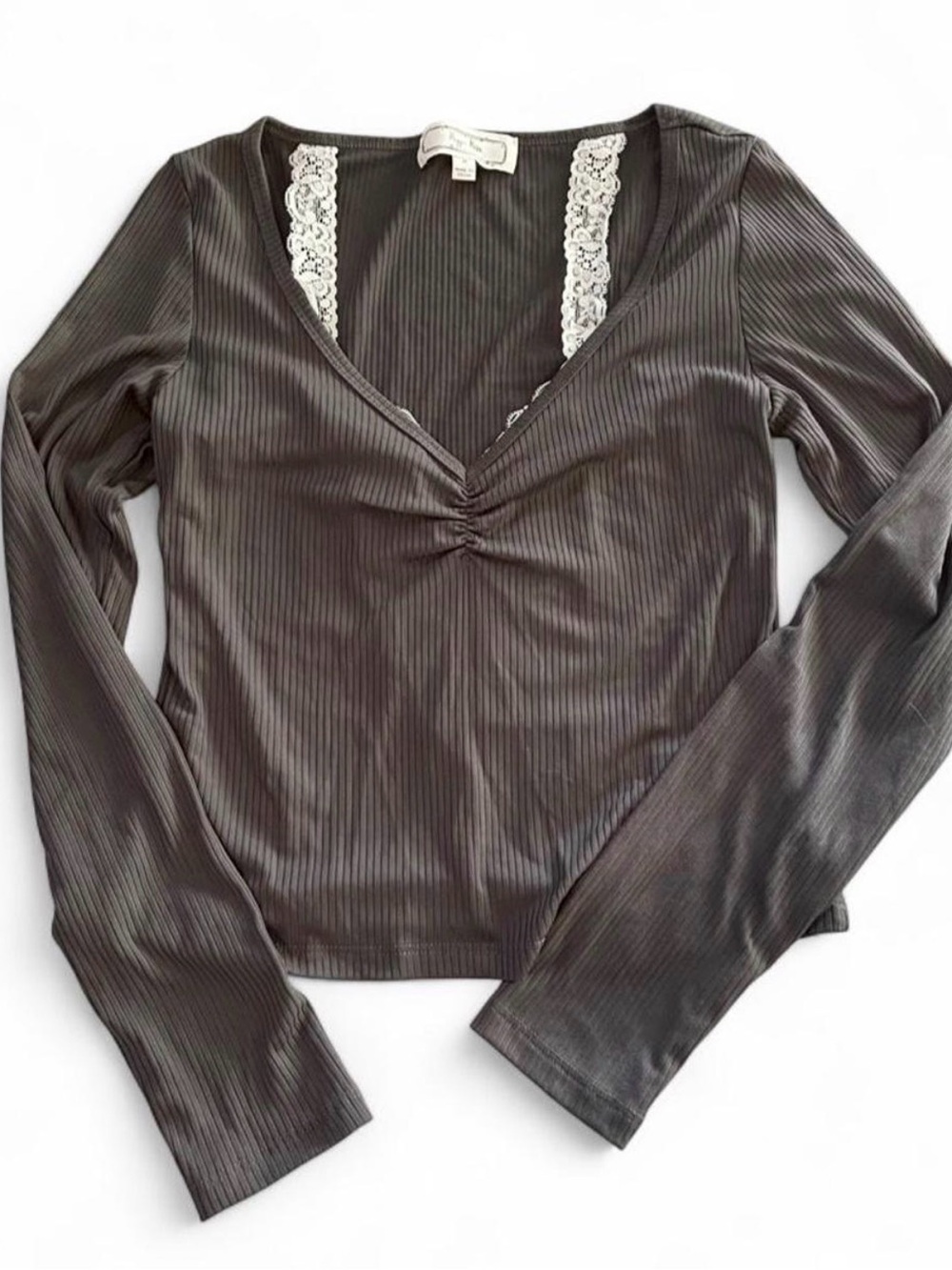 Hippie Rose brown ribbed long sleeve top, medium